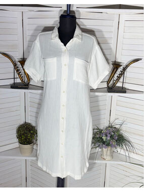 Weatherproof Vintage midi dress white gauze cotton coastal resort cruise boho M